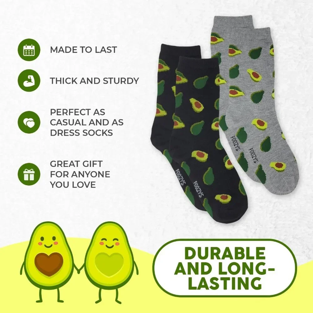 Avocado Healthy Fruit Guacamole Fun Novelty Crew Socks Foozys Women's 2 Pair